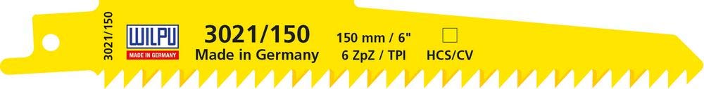 WILPU Reciprocating Saw Blade – Wood 6tpi, Hcs 3021/150 Pack of 20, 150x19x1,27 mm 12215 00020