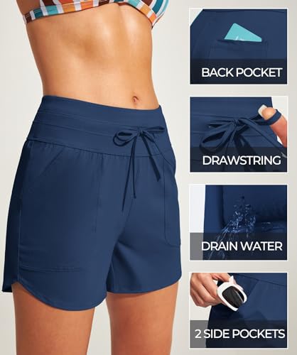 Image of IUGA Womens 5 inch Swim Board Shorts Stretchy High Waisted Beach Shorts for Women Quick Dry UPF 50+ Swimsuit Bottoms with Liner