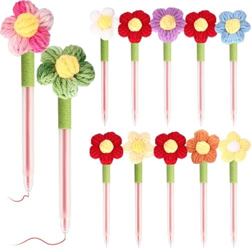 Maitys 12 Pcs Flower Pens Red Gel Ink Floral Ballpoint Pens Smooth Writing for Women, Teacher Student Employee Gifts, School Office Home Supplies, Party Favor Decor(Mixed Color Flower,Multicolor)