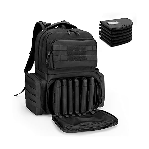 DSLEAF Tactical Pistol Backpack with 6 Pistol Cases, Gun Range Backpack with 10x Magazine Slots for Shooting and Hunting