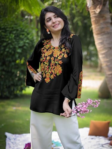 Image of Youthnic Women's Light Green Rayon Yoke Embroidery Straight Short Kurti | Office Wear Kurti | College Wear Kurti | Tunic Top