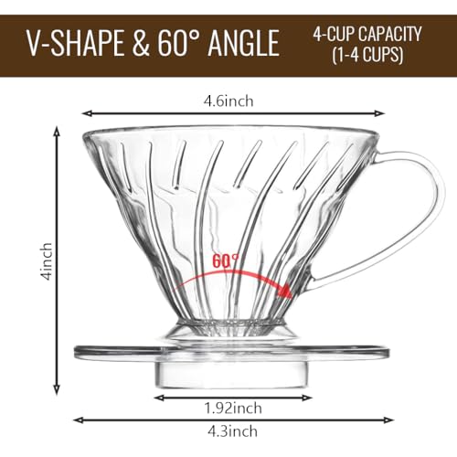 Image of Supvox Plastic V60 Coffee Dripper Heat Resistant Resin Pour-Over Coffee Dripper with Handle Universal Pour-Over Coffee Dripper for Coffee Server 1-4 Cups, V60 Dripper Alternative