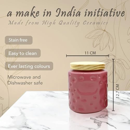 Image of Ceramic Kitchen Storage Jar Set of 2 (750 ml)| Airtight Pink Canisters for Tea, Sugar & Spices | Modern Storage Containers | Airtight Pickle /Barni Jars with Lid | Countertop Food Jars for Kitchen
