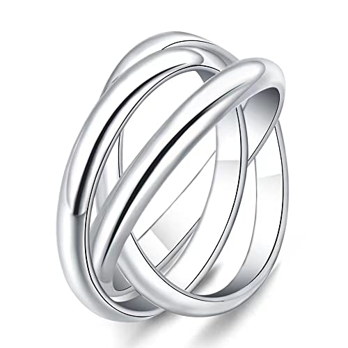 925 Sterling Silver Triple Band Interlocked Rolling Ring High Polish Rings for Women Braided Interlocking Infinity Wedding Band Promise Anniversary Ring Size 6-10