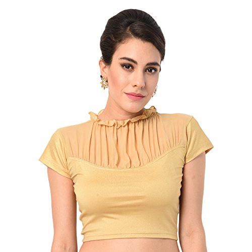 Golden Designer Crope Top Women Choli Indian Lycra Multicolor Stretchable Blouse Wedding Party Wear Best Match for Saree S,M,L,XL,XXL