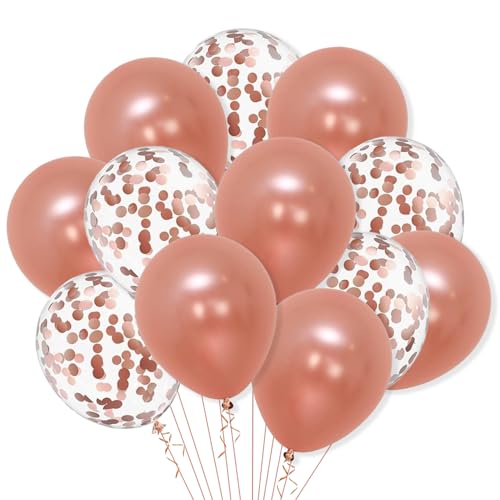 Image of Rozi Decoration Rose Gold Balloons Combo Pack - Metallic & Confetti Balloons for Birthday, Baby Shower, Wedding, Welcome Prince and Princess, Engagement & Event Decorations Pack of 10 Pcs