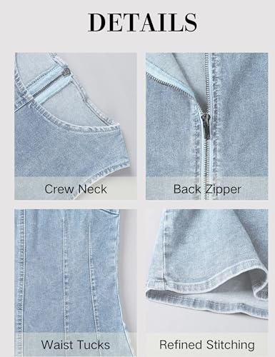 Image of Daacee Women's Sleeveless Bodycon Denim Mini Dress Sleeveless Waist Tucks Zipper Short Tank Jean Dresses Concert Outfits