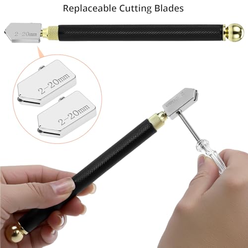 image for QWORK Glass Cutter Tool 2-20mm, Oil Feed Carbide Tip for Thick Glass T