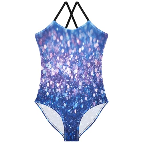 Pigsaly Girls One Piece Swimsuits Light Purple Blue Gradient Flashing Glitter Kids Cross Back Swimwear Sport Bathing Suit 3T