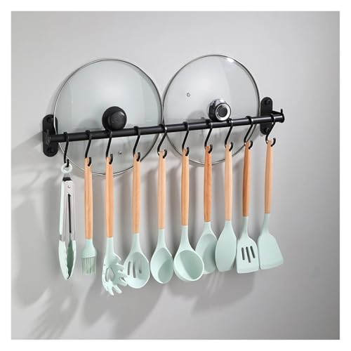 Generisch Wandmontiertes Utensilien-Holdregal mit Haken, Space Saving Pot Storage Organizer für Küchenzubehör, Handtücher, Besteck, stilvolles Home Dekor, einfache Installation, Dauerr Metall