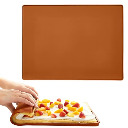 Zithgen Alfombrilla de Silicona 40 * 30 * 0.8cm, Bandejas de Siliconas con Bordes Bandeja Hornear Silicona Estera de Rollo de Pastel Swiss Roll Cake Mat para Cocinar, Hornear, Galletas (Marrón)