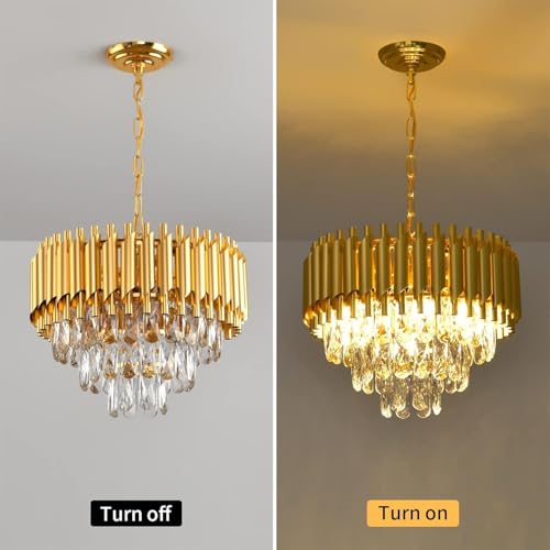 Image of Manraj Modern Crystal Chandelier, 400 mm Round, 3-Tier Pure Gold, K9 Crystal Ceiling Light Fixture for Living Room and Hallway (Pure Gold, 400mm)