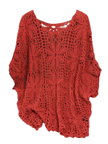 Image of MakeMeChic Women's Plus Size Crochet Boho Tops Summer Vacation Beach Cover Ups Sweater