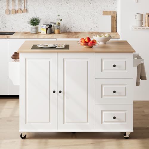 Furnify Mobile Kitchen Island with Drop Leaf, Rolling Kitchen Cart...