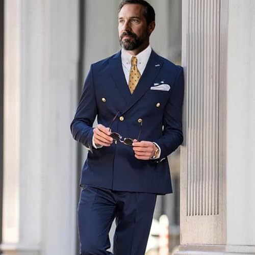 Men Formal Double Breasted Suit Set 2 Pieces Slim Fit Wedding Suit for Male Blazer Pants Prom Suits Set3