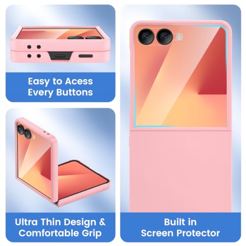 Image of Ruky for Galaxy Z Flip 8 Case, with Built-in Screen Protector, Pink | Full Body Hard PC Slim Anti-Scratches Shockproof Wireless Charging Women Girls Phone Case for Samsung Galaxy Z Flip 8, Pink