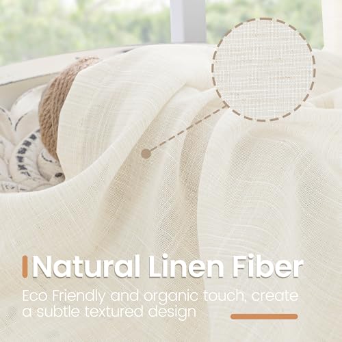 Image of BGment Ivory Linen Curtains 84 Inches Long 2 Panels Set for Living Room | Semi Sheer Light Filtering Drapes with Rod Pocket Textured Lightweight Window Treatments for Dining Bedroom, 52 X 84 Inch