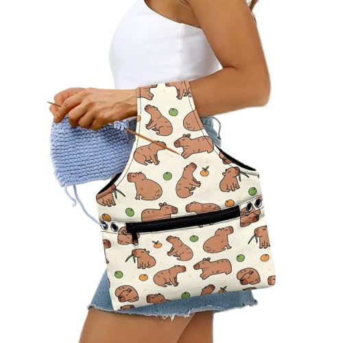 Image of KUIFORTI Yarn Bag Capybara Knitting Bag Crochet Bag, Yarn Storage Bag Organizer Travel Wrist Bag, Yarn Tote Bags for Crocheting on The Go Small Size