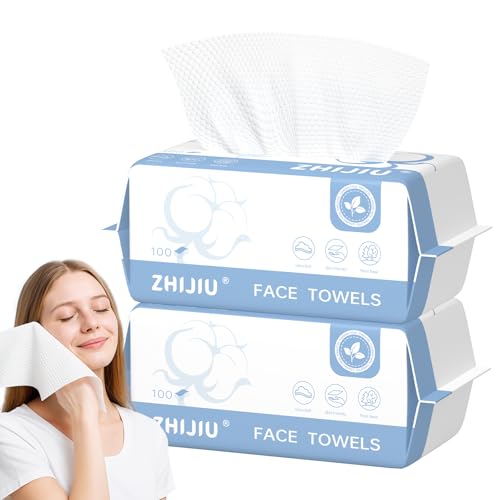 Image of Disposable Face Towels 200 Count, Ultra Soft & Thick Facial Towels for Sensitive Skin, Biodegradable & Lint-Free Makeup Remover Dry Wipes, Multi-Purpose Cleansing Towelettes for Face Wipes