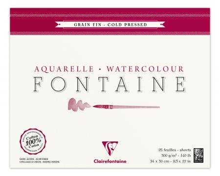Blocco per Appunti, di 25 fogli di Carta acquerello Fontaine, grana fine, 300 g/m², 24 x 30 – Set di 2