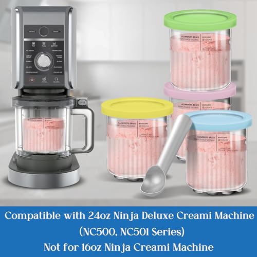 Image of Creami Pints and Lids for Ninja - 4 Pack 24 oz Deluxe 11-in-1 Creamy Icecream Containers Cups Jars Tubs Canisters Set, Smoothie Pot Compatible with NC501 NC500 Series Creamer Ice Cream Maker Machine