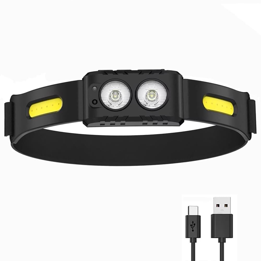 Latarka czołowa LED z ładowaniem USB, inteligentna, wodoodporna, IPX4, do biegania, wspinaczki, biwakowania i na zewnątrz