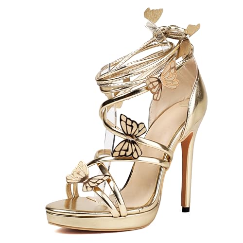 Super High Heel Shiny Butterfly Strappy Women Sandals