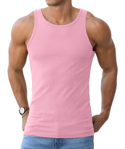 Askdeer Men's Ribbed Tank Top Casual Workout Sleeveless Shirts Soft Gym Muscle Bodybuilding Tee
