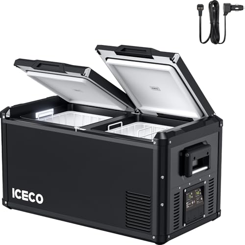 ICECO VL75 ProD 12 Volt Fridge Powered by SECOP, Dual Zone Portable Refrigerator, Multi-directional Lid, 75 Liters, Dual USB & DC 12/24V, AC 110-240V, 0?-50?, Car, RV, Travel, With Upgraded DC Cable