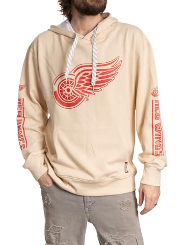 Calhoun NHL Mens Retro Heritage Pullover Hoodie | Cotton Fleece Classic Front & Sleeve Prints (XX-Large Detroit Red Wings)