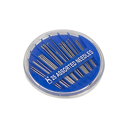 Artonezt Compact Sewing Needles with Threader (1 Pack of 25 pcs Assorted Needles) + Needle Threaders for Sewing Set of 2 - Hand Sewing Tools- (Random Colour)