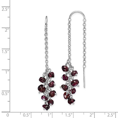 Real 925 Sterling Silver Garnet January Red Gemstone Dangle Earrings - 52mm x 9mm4