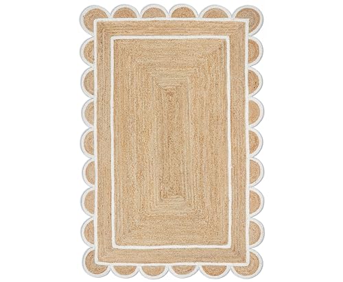 Gautam International Scallop Pattern Jute Bohemian Area Rug (11'x14', Off White)