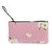 Produktbild N/C Geldbörse mit weißem Gänseblümchen auf rosa Hintergrund, mit Reißverschluss, Handschlaufe, Make-up-Federmäppchen für Damen und Mädchen, personalisierbar