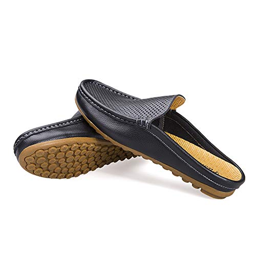 Outdoor Fashion Driving Slippers For Men Microfiber Leather Loafers Comfortable Breathable Perforated Sandals Anti-slip Flat Round Close Toe3