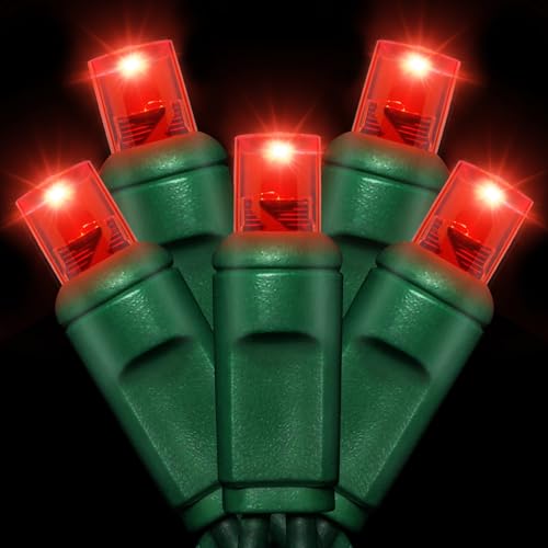 JUSTPRO 25ft 50 Counts Red LED Christmas Lights - Commercial Grade Outdoor Waterproof Wide Angle Green Wire Xmas Tree Lights IP65 UL