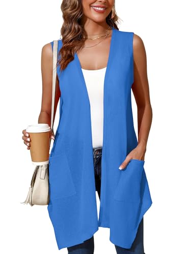 Cardigan for Women Drape Shrugs Open Front Sleeveless Vest Lightweight Cover Ups with Pocket