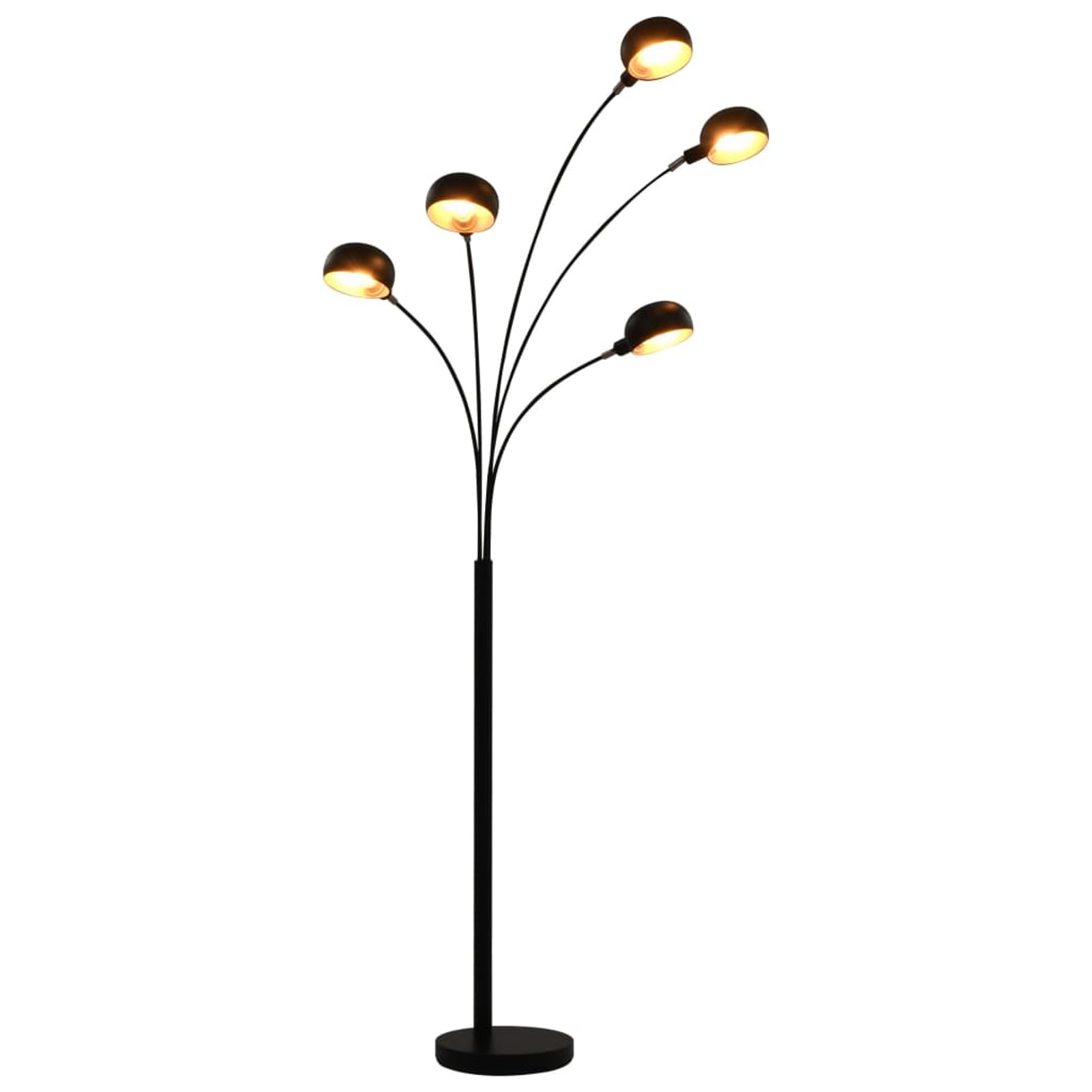 Lampada da Terra ad Arco Moderna 5 Luci Regolabile in Altezza E14 Nero e Oro Acciaio Foglia d'oro 200 cm