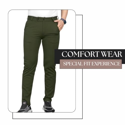 Image of MiraMichi Men's Slim Fit Formal Trousers - Crafted from Premium Lycra Blend Fabric, Solid Pattern, Ideal for Formal Occasions