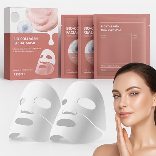 Bio Collagen Face Mask – 4 Pack | Overnight Hydrating Treatment | Elasticity Boosting, Skin Firming | Korean Skincare