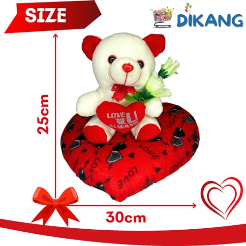 Image of DIKANG Cute Teddy Bear with Heart Pillow for Valentine's Day Gift | Valentine Gift for Boyfriend /Girlfriend /Husband /Wife (25 CM, Off White & RED)
