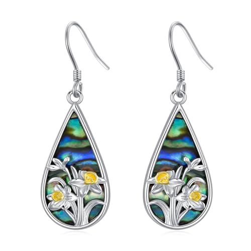 Rose/Daisy/Daffodil/Carnation/Morning Glory Dangle Drop Teardrop Earrings 925 Sterling Silver Birth Month Flower Jewelry Birthday Gifts for Women Girls Mom Wife