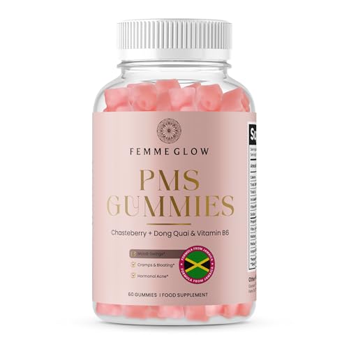 Femme Glow PMS Gummies with Chasteberry, Dong Quai and Vitamin B6, 30 Day Supply, 60 Gummies