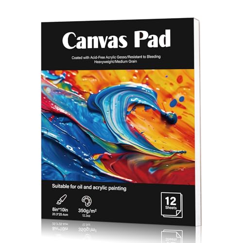 12 Sheets Canvas Paper Pad 8x10 350 GSM Glue Bound Canvas Sketchbook for Adults and Students - Acrylic Painting Oil Painting