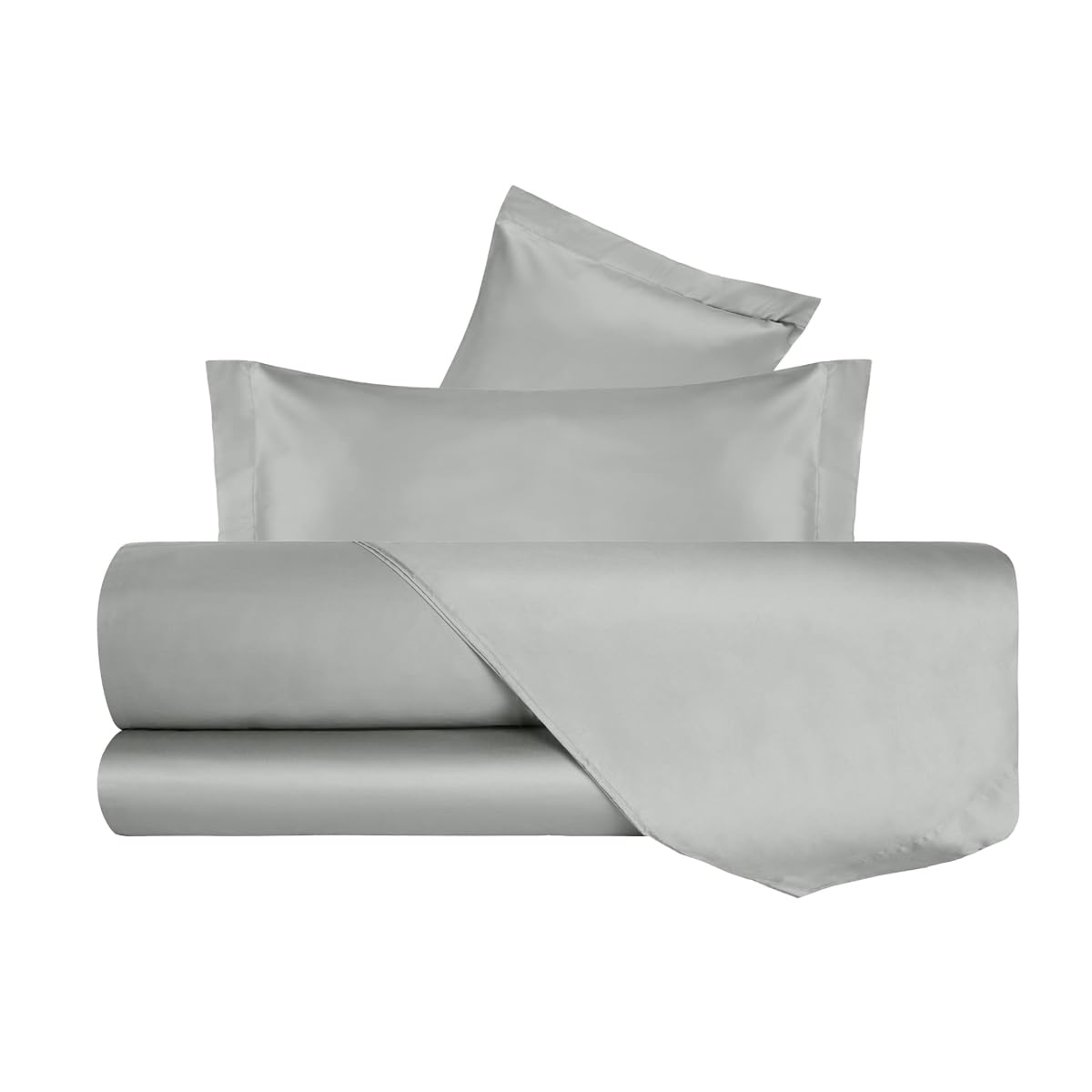 VANITA' DI RASO Completo letto Lenzuola di Raso Matrimoniale, Made in Italy, Lenzuolo piano 240x290cm + Lenzuolo Sotto con Angoli 160x190cm + 2 Federe a 2 Volani 50x80cm - Grigio Perla