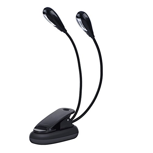 eecoo Clip On Music Stand Book Reading Mini Double Adjustable Arms Light LED Lamp, Flexible Eye-Care LED Book Light(8LEDs)