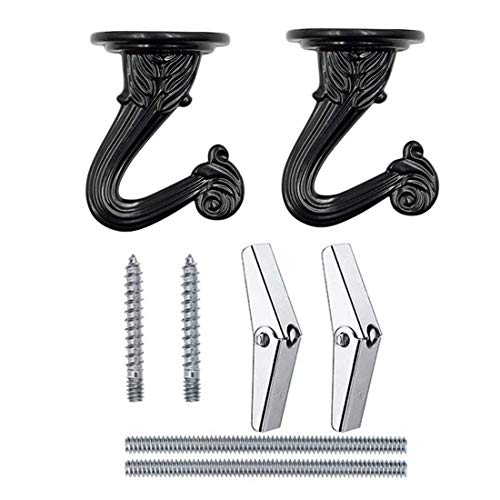 bnafes 38mm/1.5" Ceiling Hooks - Heavy Duty Swag Hook with Steel Screws Bolts and Toggle Wings for Hanging Plants Ceiling Installation Cavity Wall Fixing Black - (2 Sets)