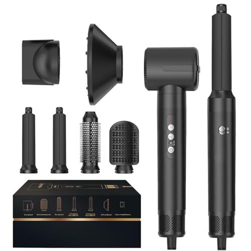 OKWRAP Hair Styler Set 110000 RPM 7 in 1 Hairstyler Haarstyler Föhn mit Diffusor Warmluftbürste Lockenstab Automatisch Haarglätter Bürste für Trocknen Locken Glätten Styling