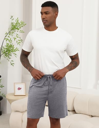 Image of Ekouaer Men's Pajama Shorts Soft Sleepwear Bottoms Elastic Waistband Loungewear Breathable Men Shorts with Pockets