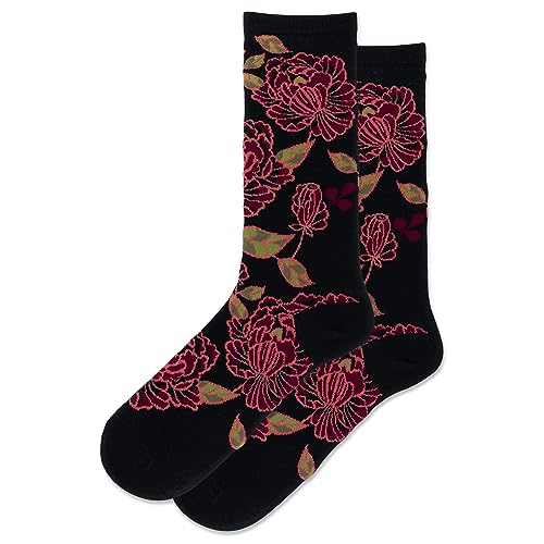 Hot Sox Women's Tapestry Floral Crew Socks 1 Pair, Black, Women's 4-10